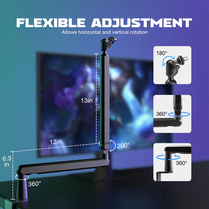 Adjustable Low-Profile Arm Microphone Stand with Cable Managment/Desk Mount, Suspension Boom for K688 Ampligame AM8-BM88