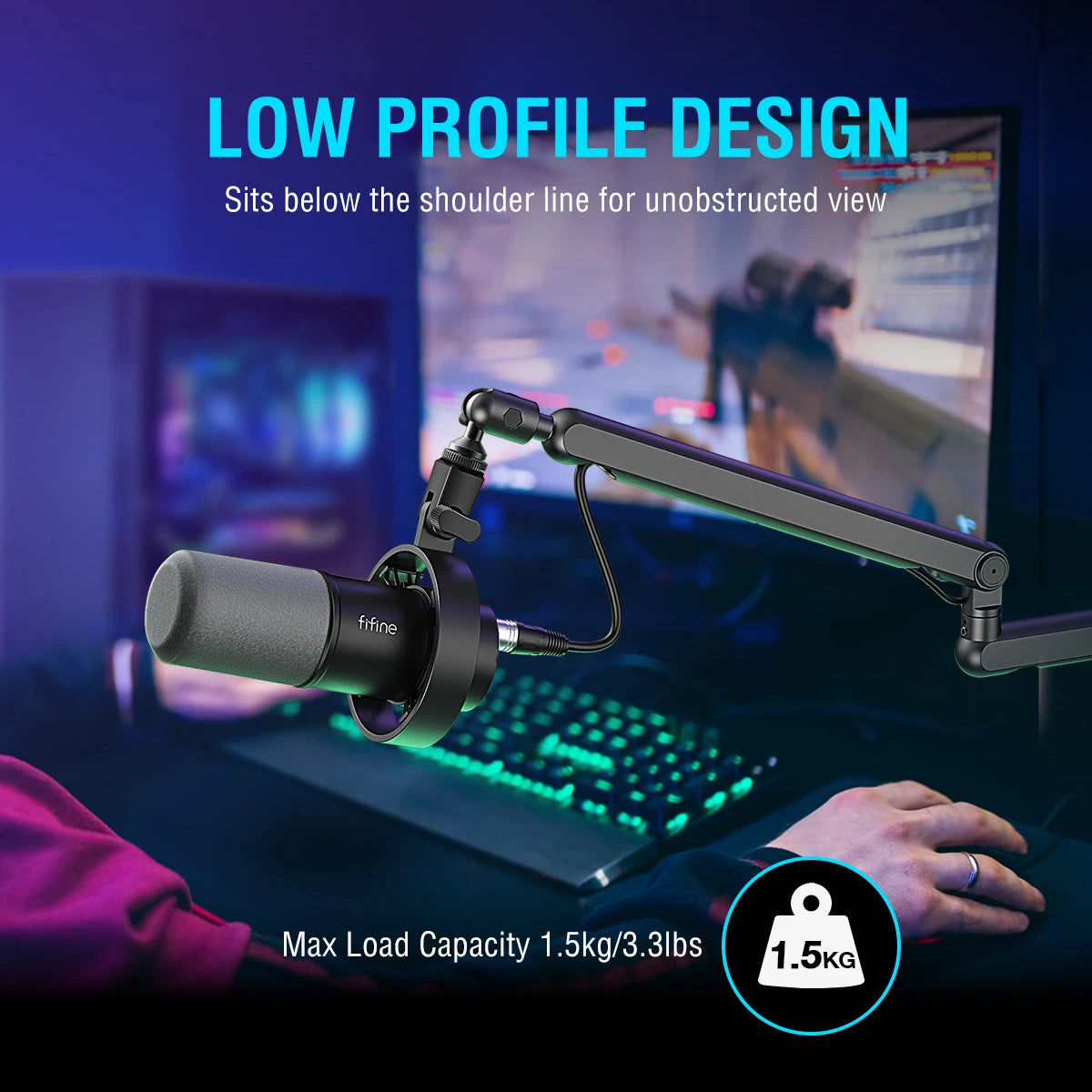 Adjustable Low-Profile Arm Microphone Stand with Cable Managment/Desk Mount, Suspension Boom for K688 Ampligame AM8-BM88