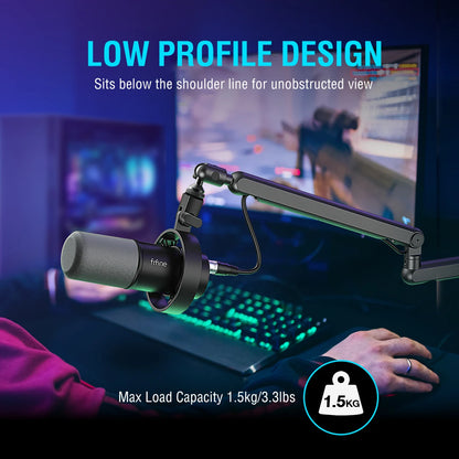 Adjustable Low-Profile Arm Microphone Stand with Cable Managment/Desk Mount, Suspension Boom for K688 Ampligame AM8-BM88