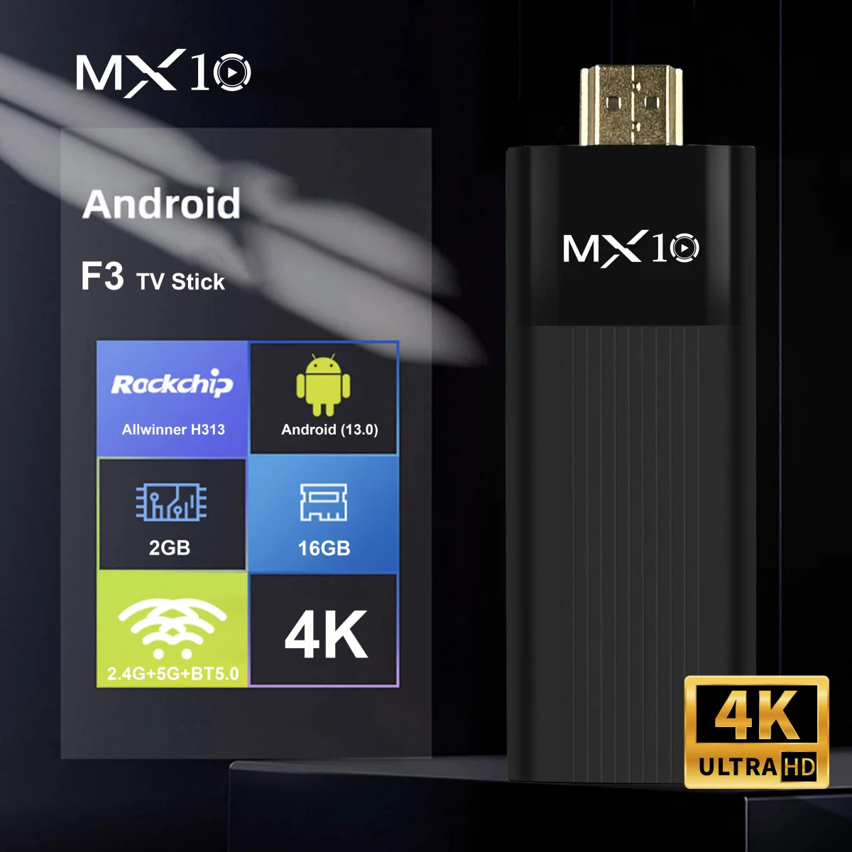 Ultra HD 4K Android TV Stick -F3 Stick Mini Home TV Stick H313 Quad Core Support 2.4/5G Dual Wifi 2GB RAM 16GB ROM