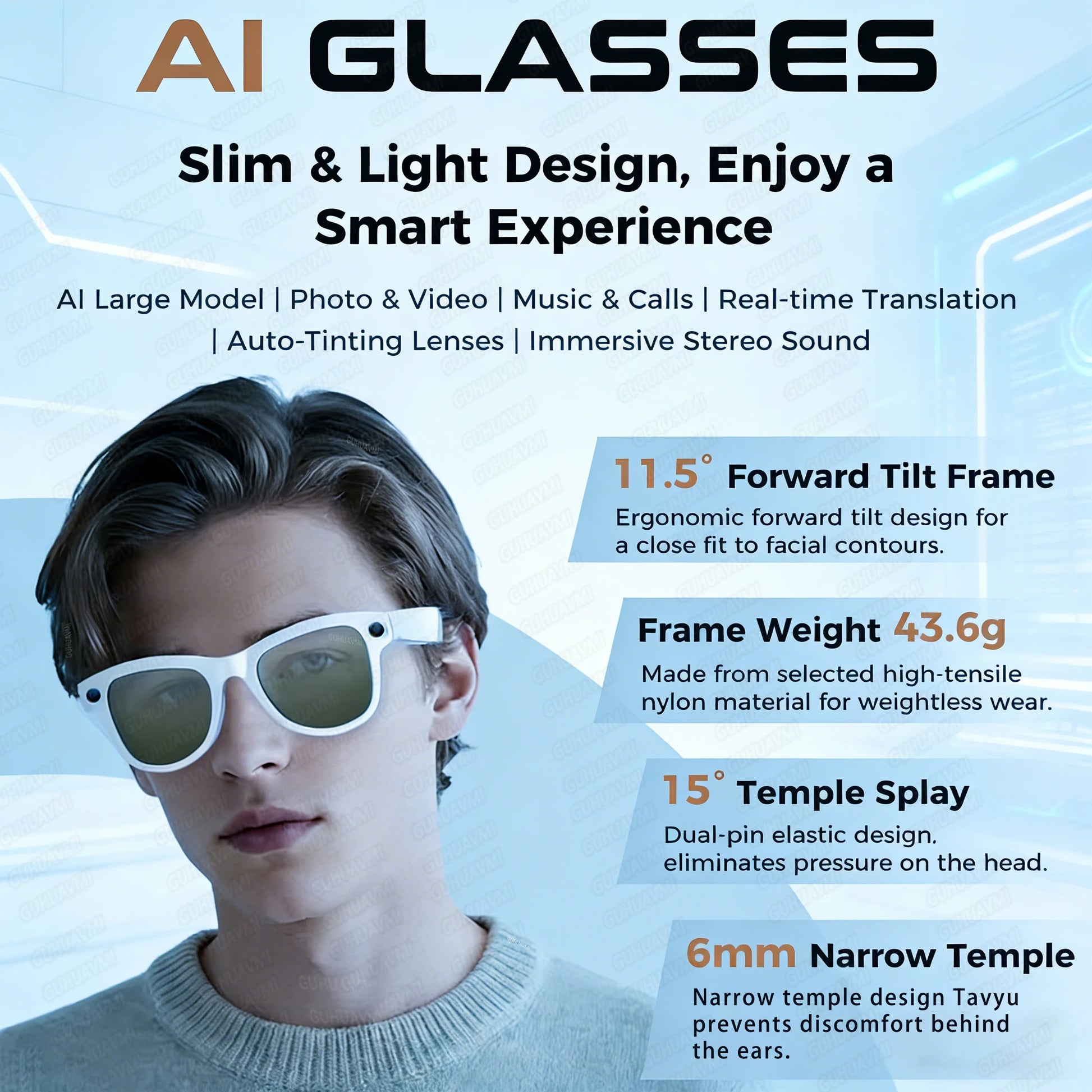 2026 New 32G Memory 800W 4K Camera Smart Glasses Men Photos&Videos 3600Mah Power Bank 120+Languages Translation AI Glasses Women