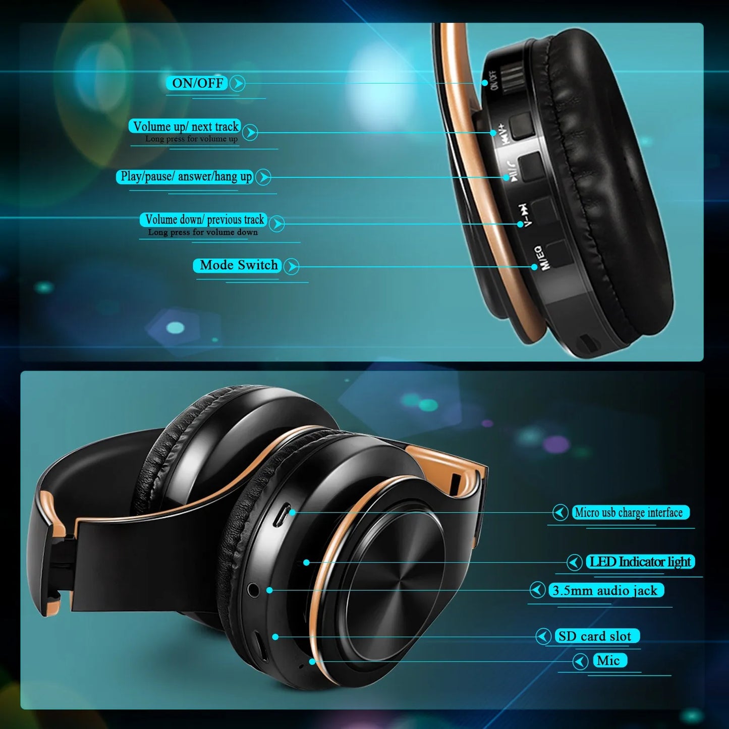 Lossless Player Bluetooth Headphones with Microphone Wireless Stereo Headset Music for Iphone Samsung Xiaomi Mp3 Sports