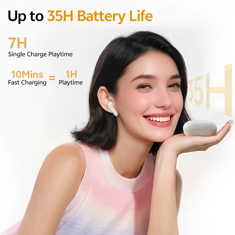 Buds TWS Bluetooth 5.3 Wireless Earphones 10Mm Dynamic Driver AI Wind Noise Reduction Earbud 0.68S Low Latency 35H Headphone