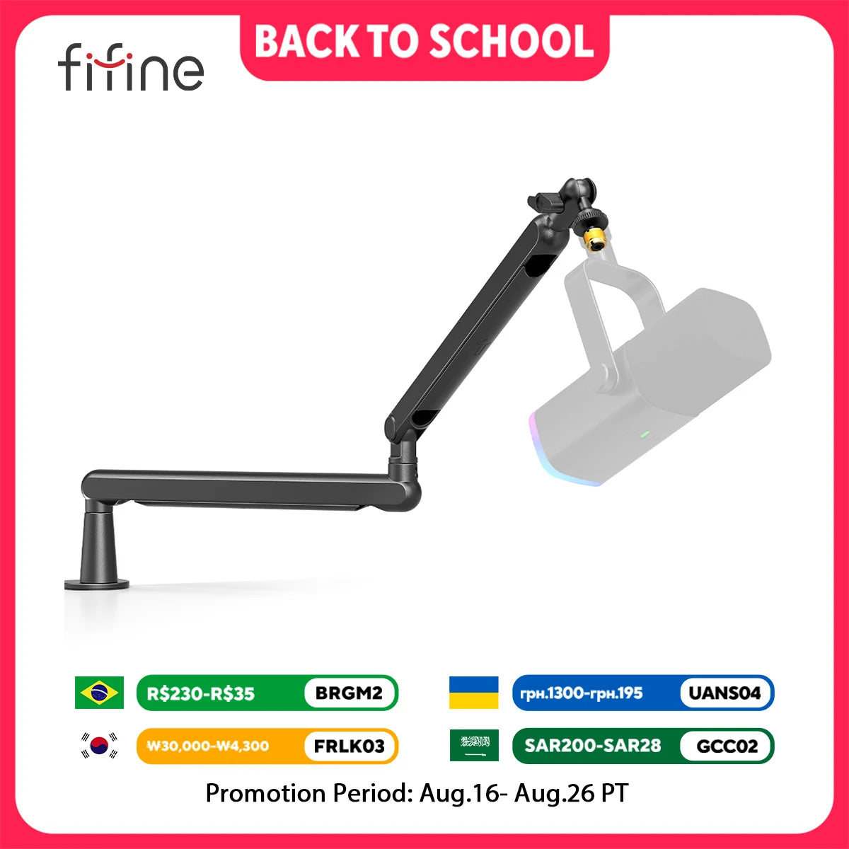 Adjustable Low-Profile Arm Microphone Stand with Cable Managment/Desk Mount, Suspension Boom for K688 Ampligame AM8-BM88